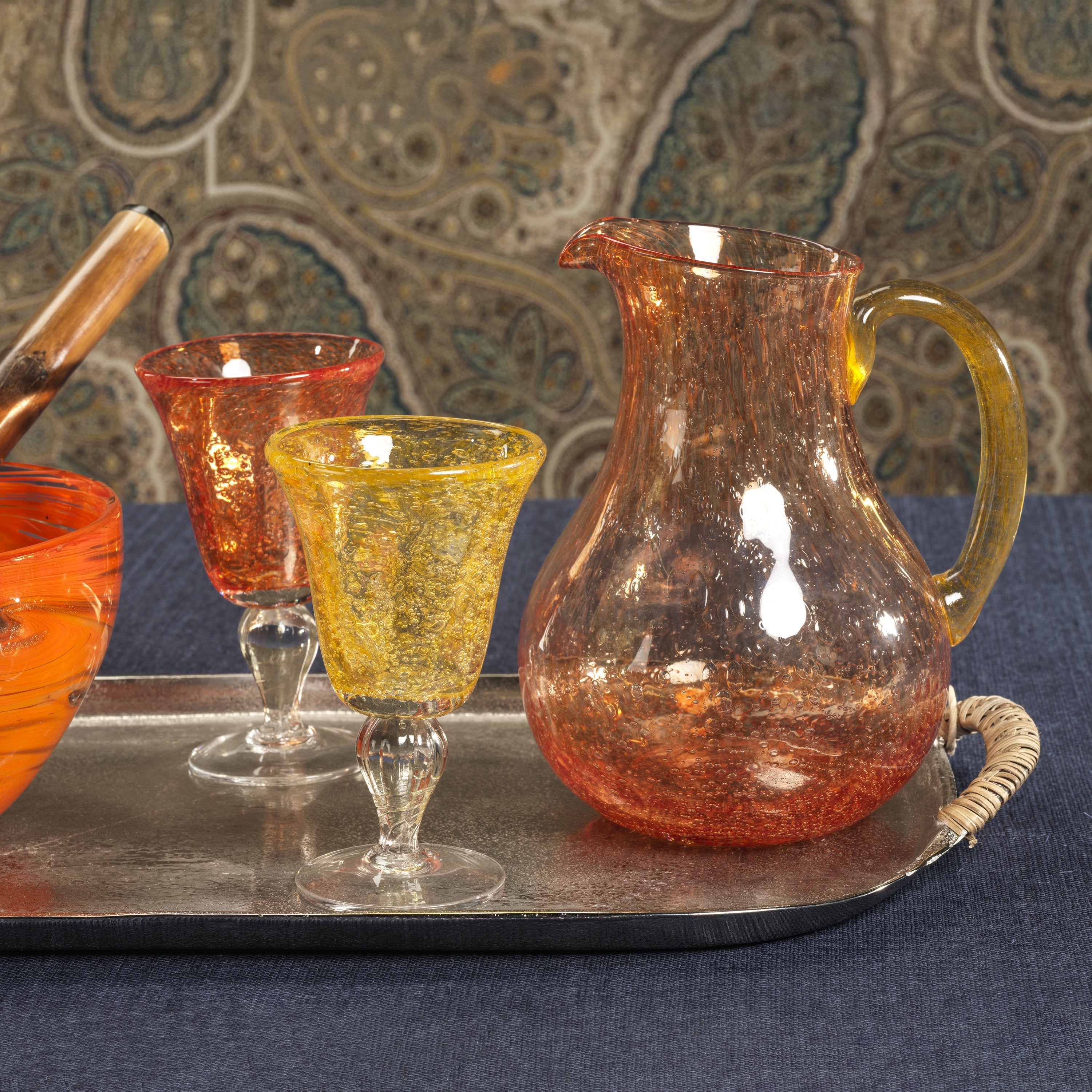 Antibes Glass Pitcher - Orange With Yellow Handle