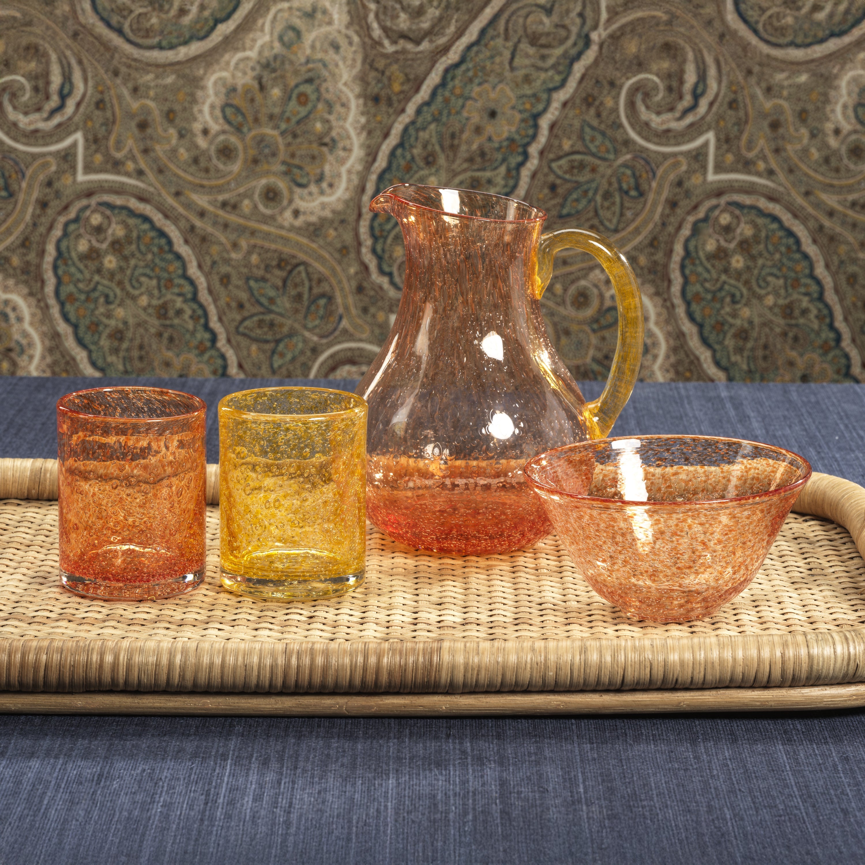 Antibes Glass Pitcher - Orange With Yellow Handle