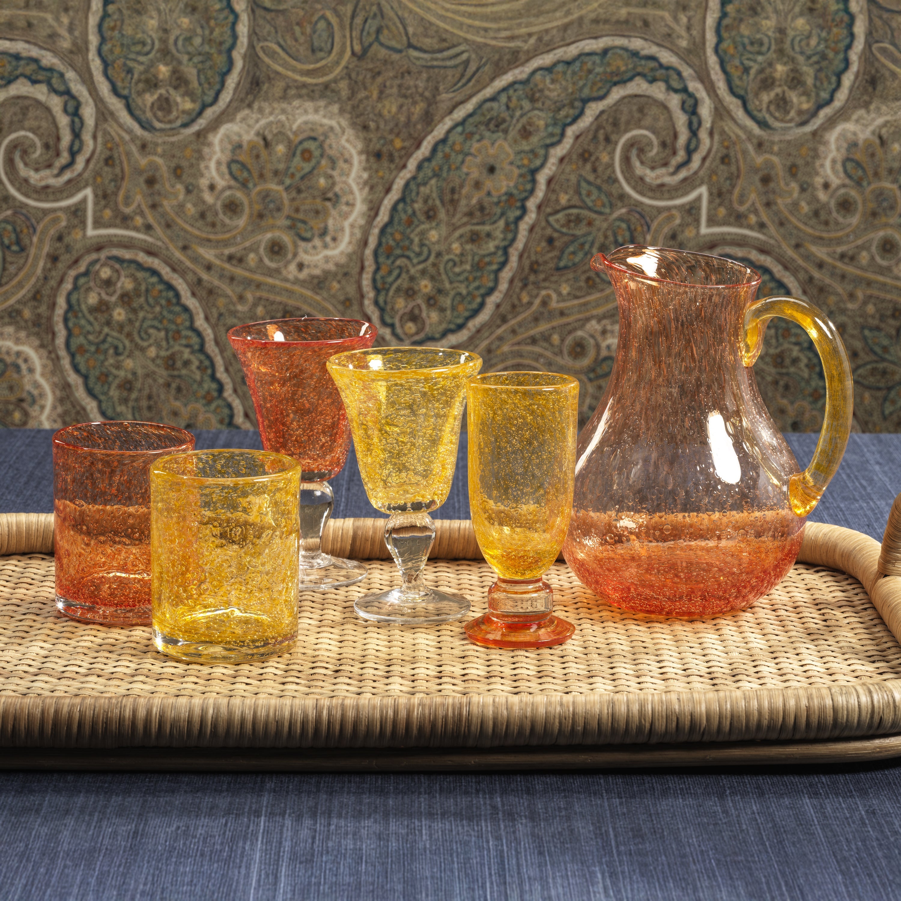 Antibes Glass Pitcher - Orange With Yellow Handle