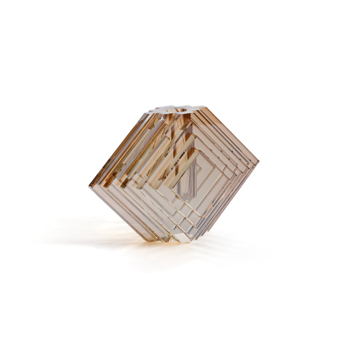Stacked Concentric Diamond Motif Crystal Glass Vase - Small