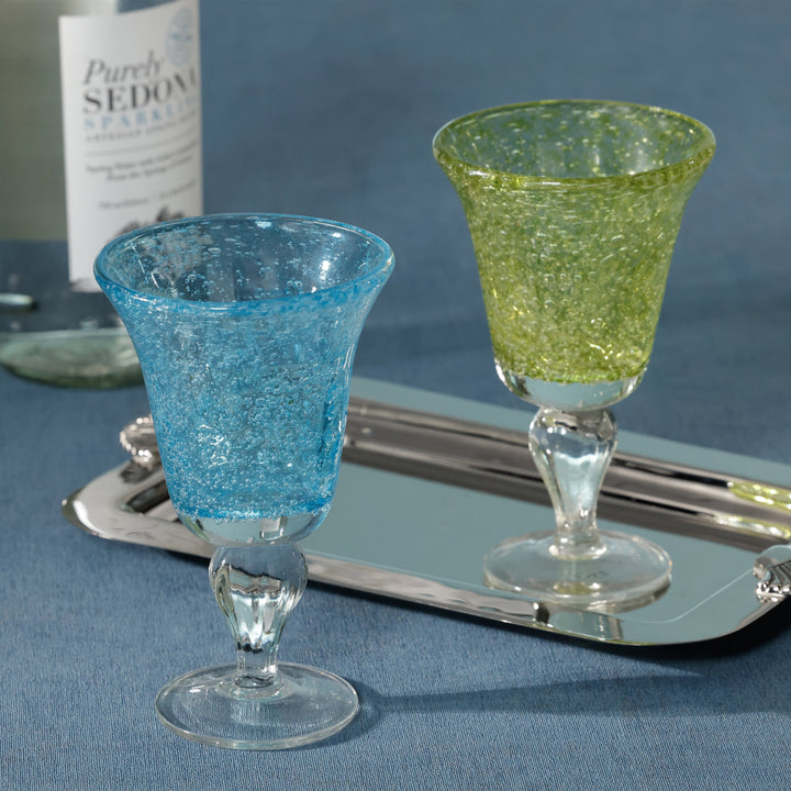 Antibes Wine Glass - Blue On Clear Base