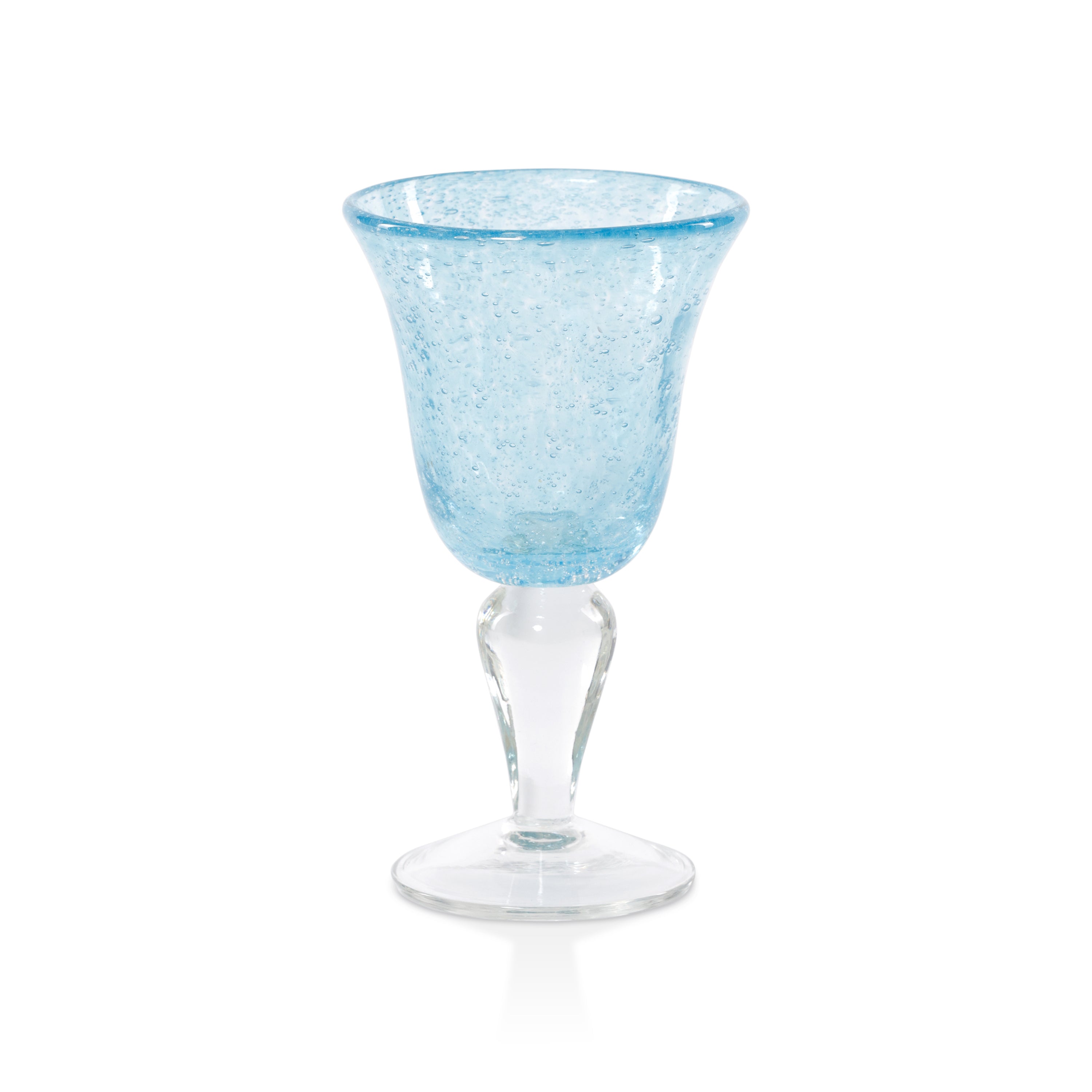 Antibes Wine Glass - Blue On Clear Base