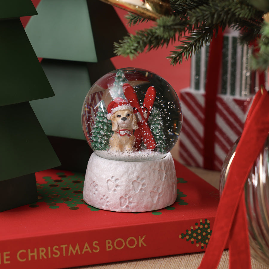 Mountain Dog With Red Ski Snow Globe