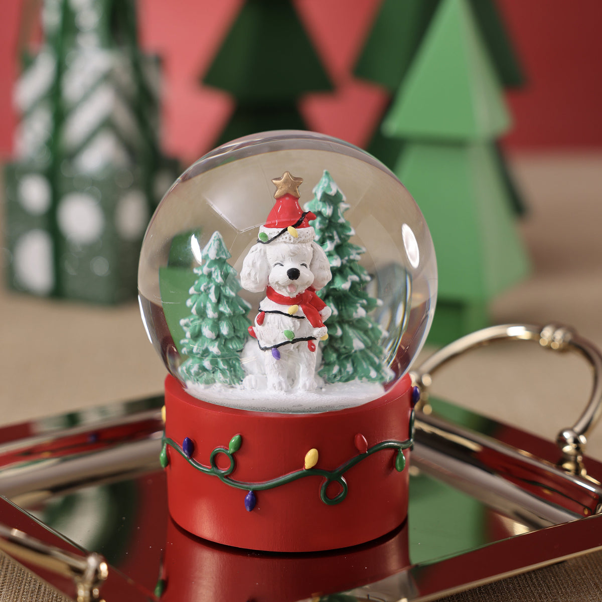 Mountain Dog Celebrating The Holidays Snow Globe