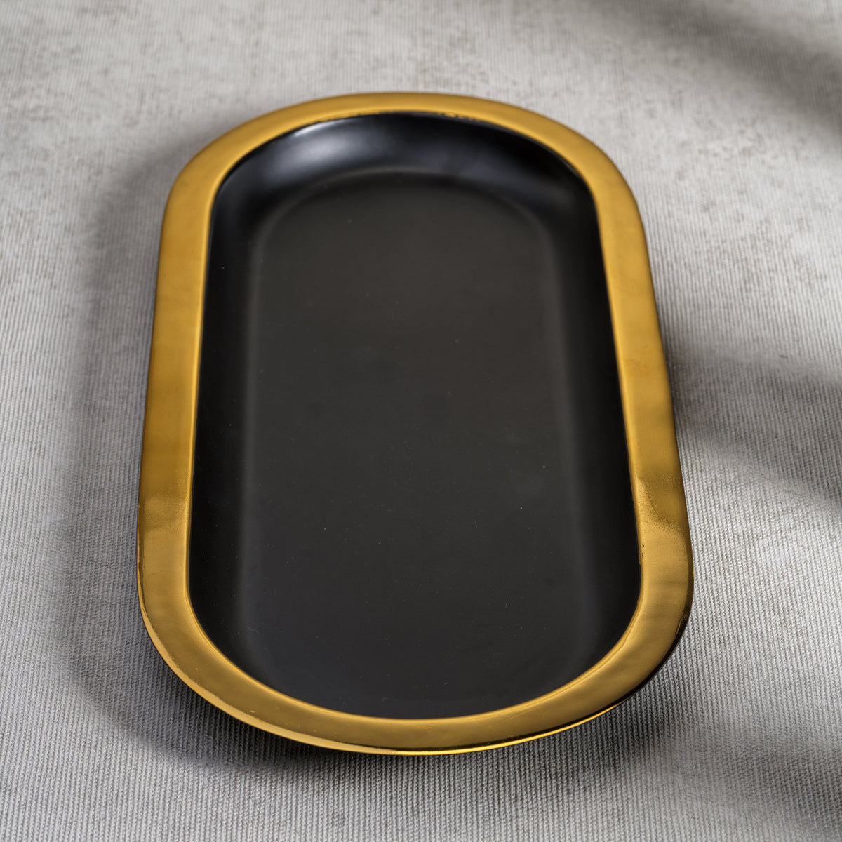 Black With Gold Border Oval Tray
