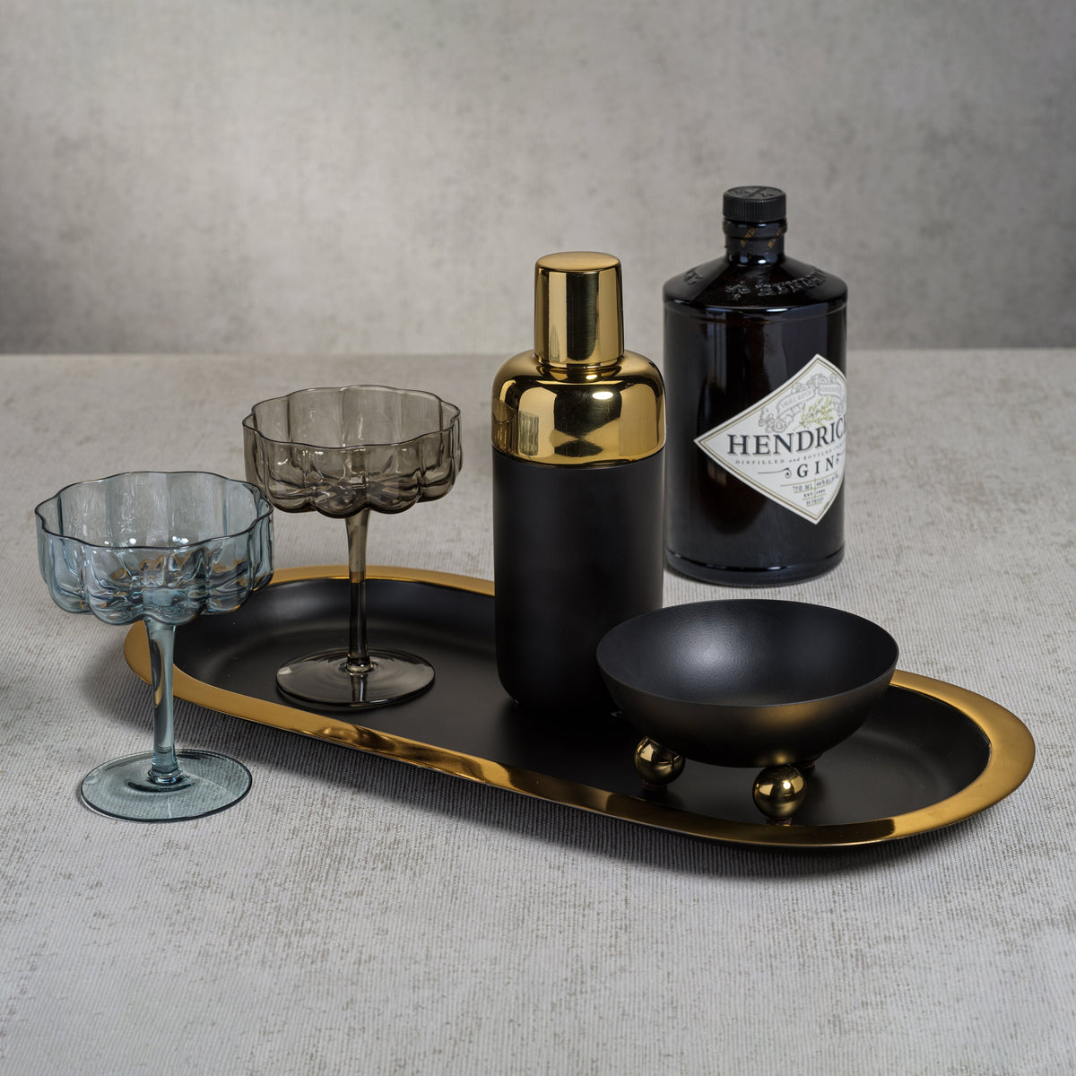 Black With Gold Border Oval Tray