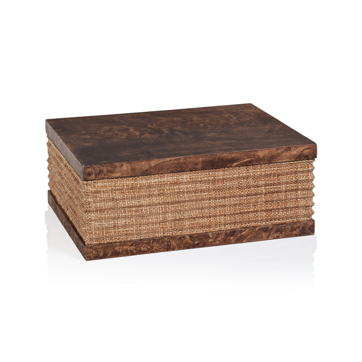 Rosso Burl Wood And Raffia Box