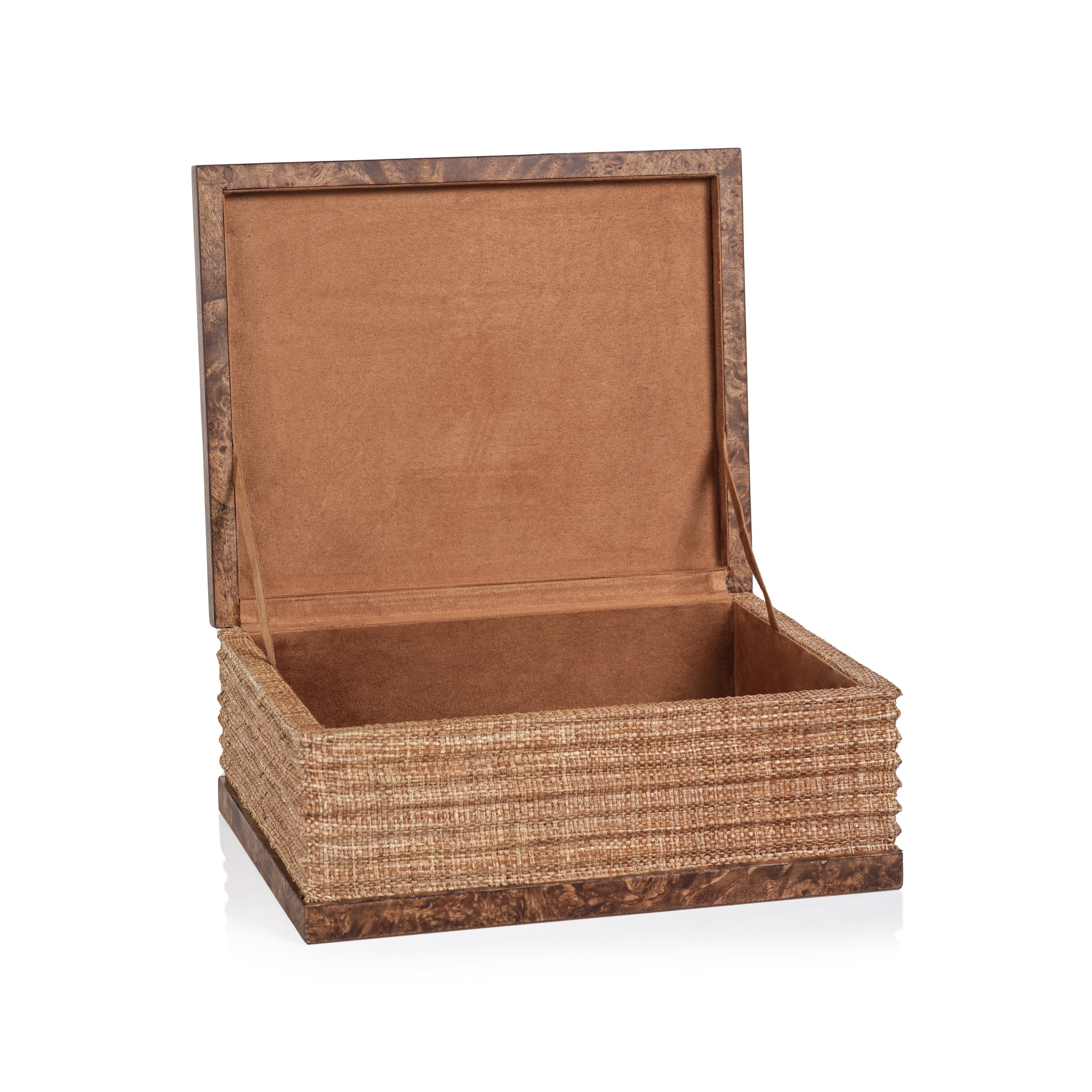 Rosso Burl Wood And Raffia Box