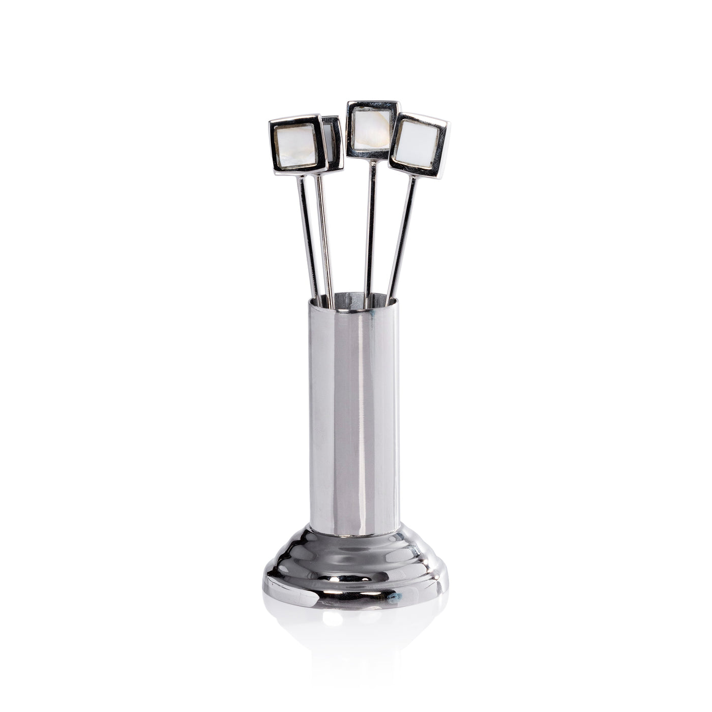Spiga Polished Nickel Cocktail Picks With Stand - Mother Of Pearl