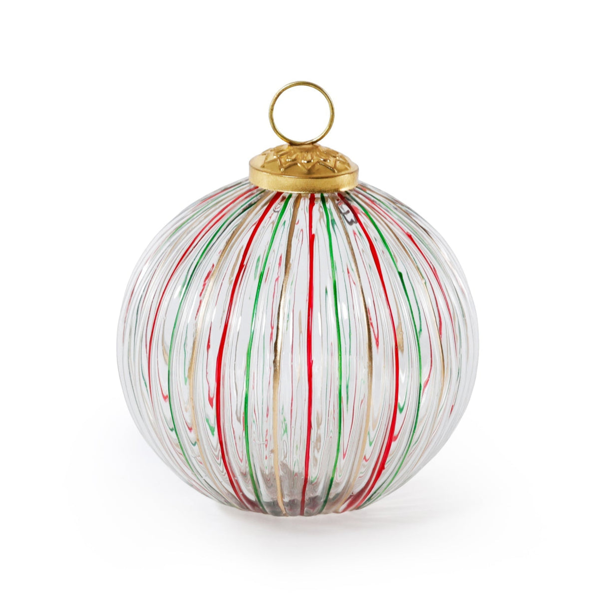 Ribbed Multi Red+Green Glass Ornament