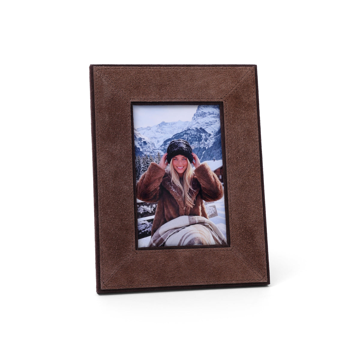 Saint-Gervais Suede Leather Photo Frame - Brown 4" x 6"