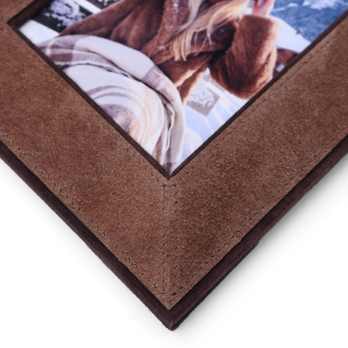 Saint-Gervais Suede Leather Photo Frame - Brown 4" x 6"