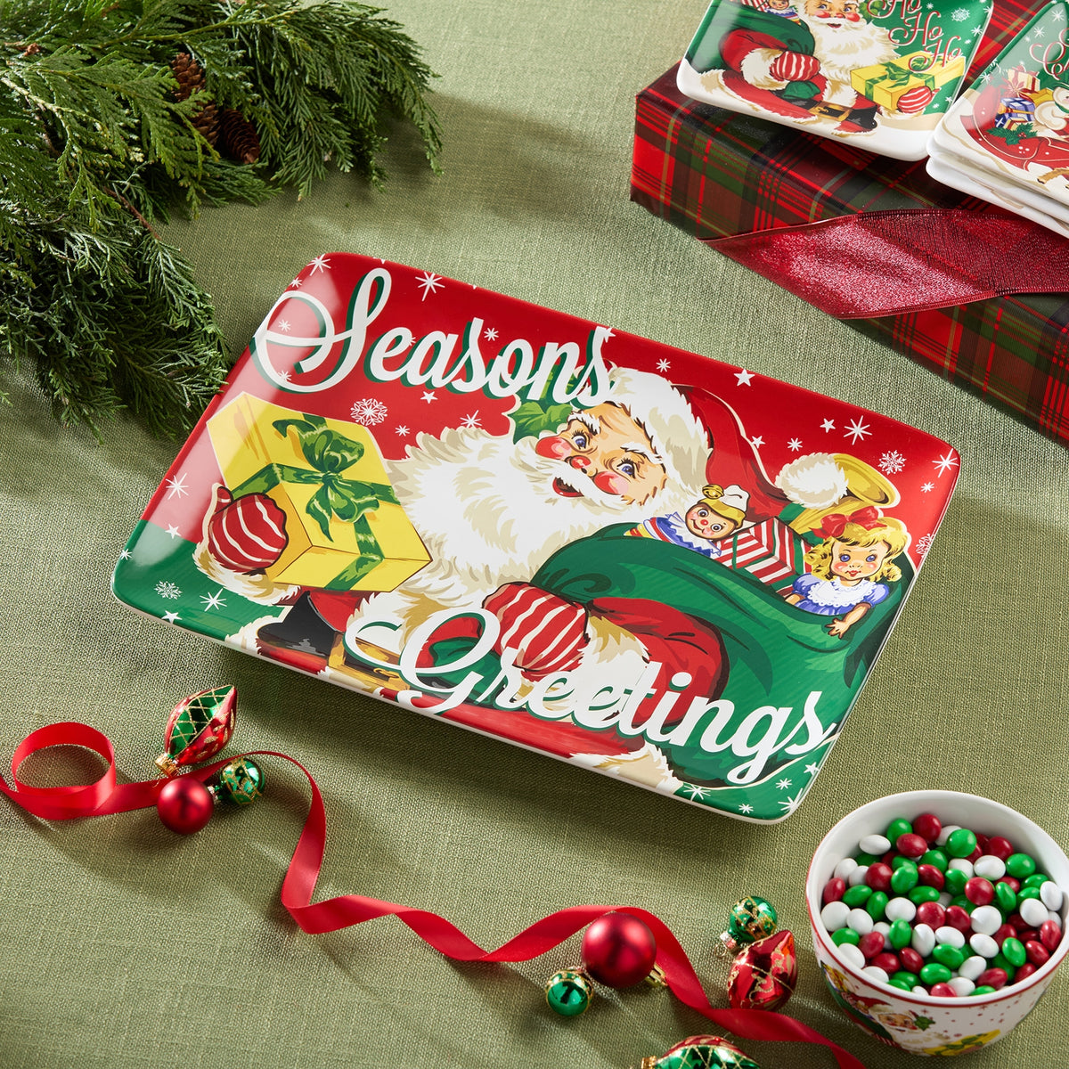 Santa's Retro Rectangular Platter 16 x 12