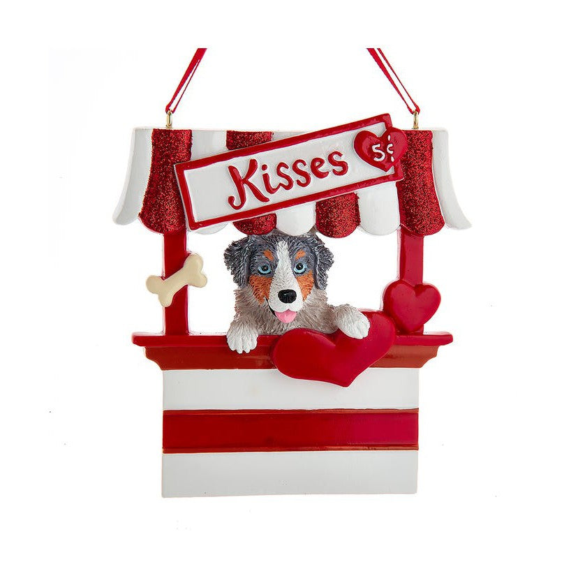 Dog "Kisses" Kissing Booth Ornament - Australian Shepard