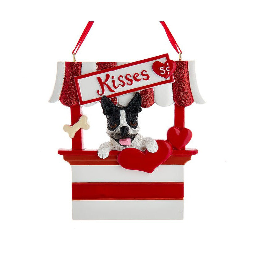 Dog "Kisses" Kissing Booth Ornament - Boston Terrier