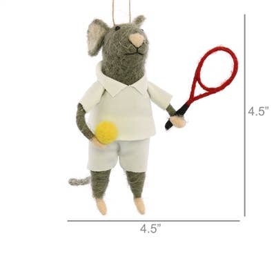 Tennis Player Guy Mouse Felt Ornament
