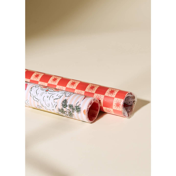 Nostalgic Christmas & Red Star Checked Double Sided Wrapping Paper
