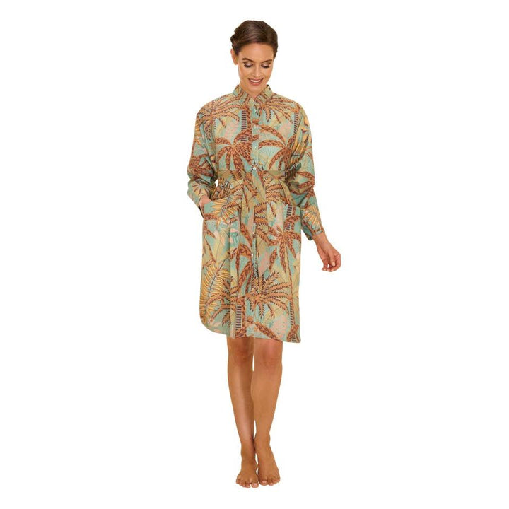Patterned Palms Oversized Shirt Dress