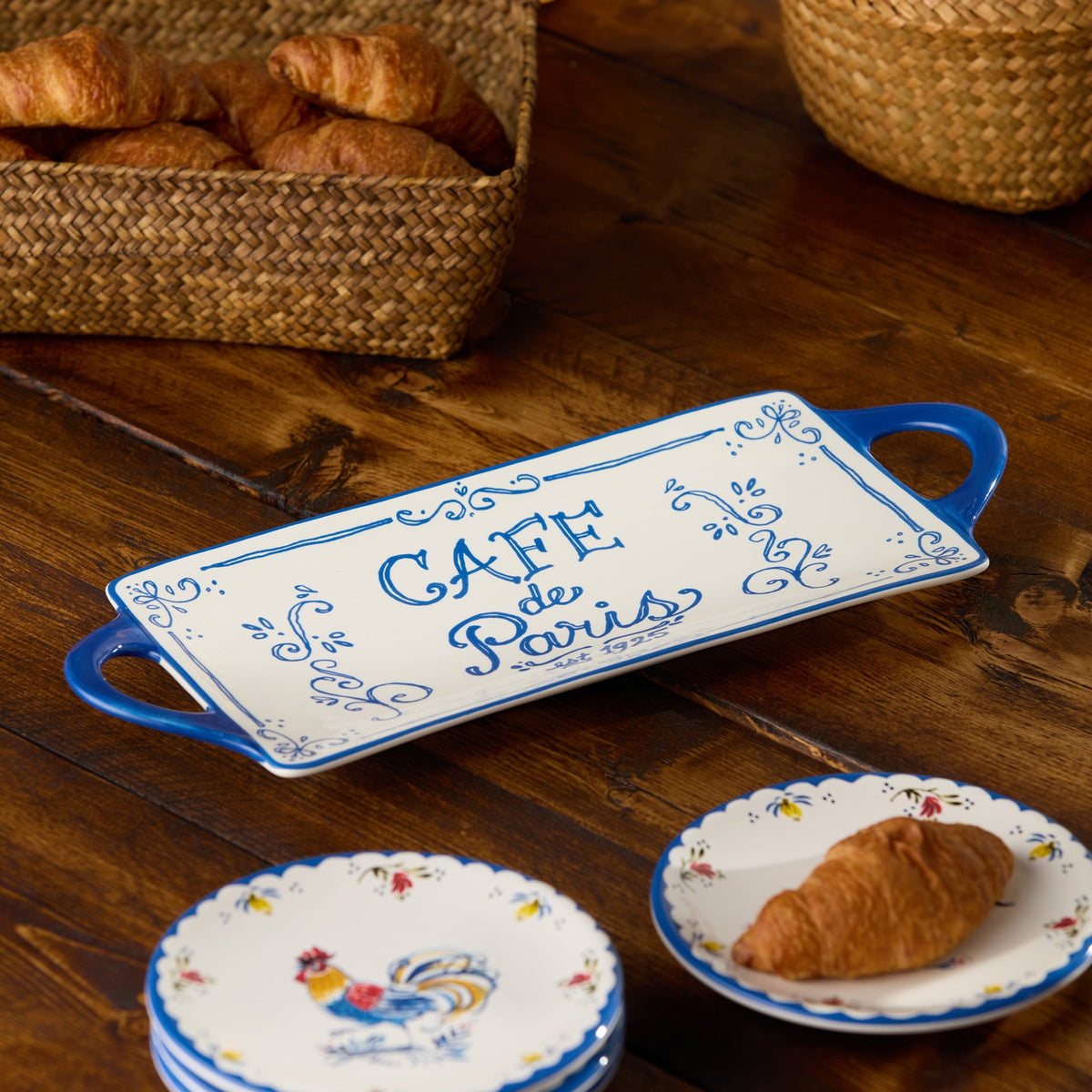 French Rooster Bistro Rectangular Tray with Handle
