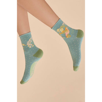 Aqua Hummingbird Ankle Socks