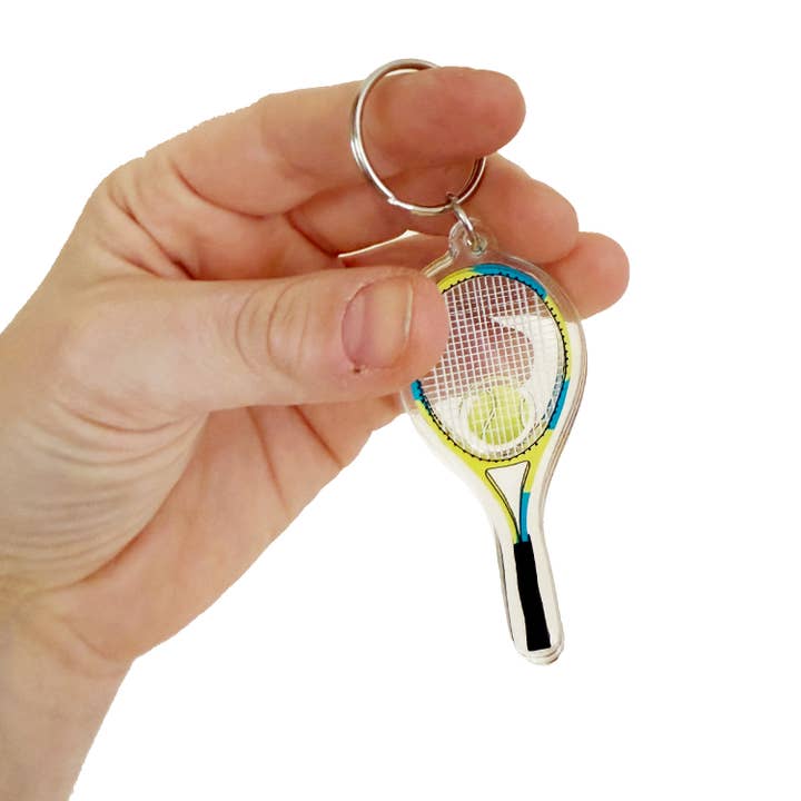 Tennis Racket With Tennis Ball Shaker Keychain