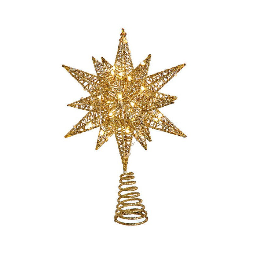 11" 60-Light Warm White Twinkling Super-bright LED Gold Starburst Treetop