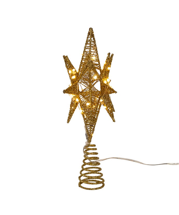 11" 60-Light Warm White Twinkling Super-bright LED Gold Starburst Treetop