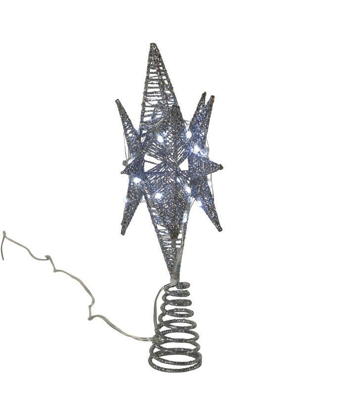 11" 60-Light Warm White Twinkling Super-bright LED Silver Starburst Treetop