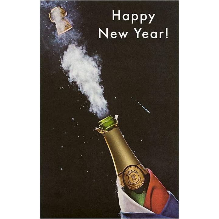 Happy New Year Champagne Bottle Holiday Greeting Card