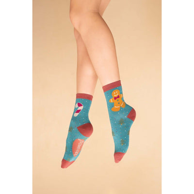 Gingerbread Man Aqua Ankle Socks