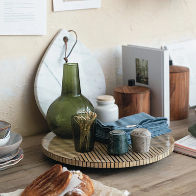 Bamboo Lazy Susan With Geometric Stripes