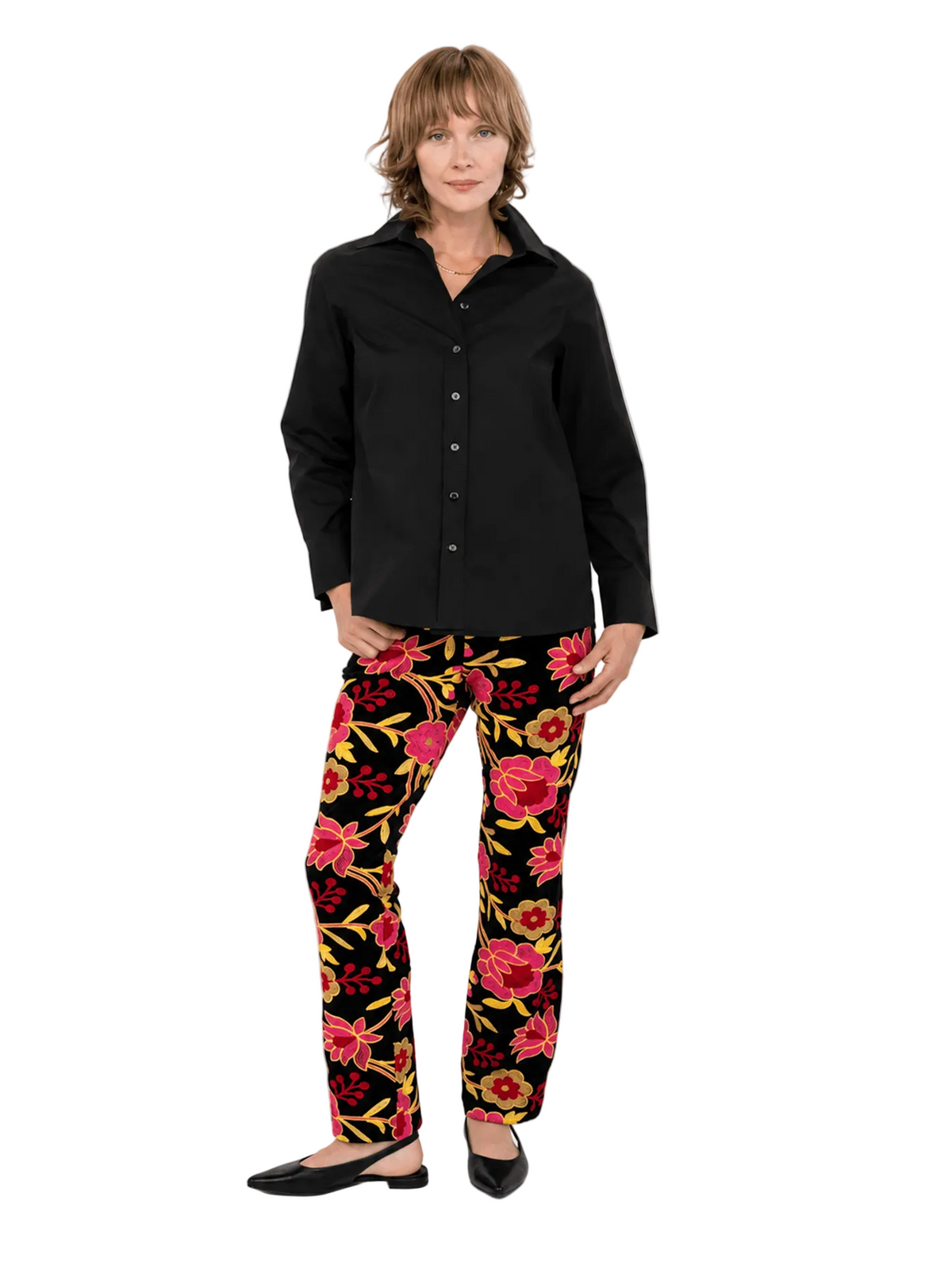 Audrey Pant Embroidered Velvet Pink