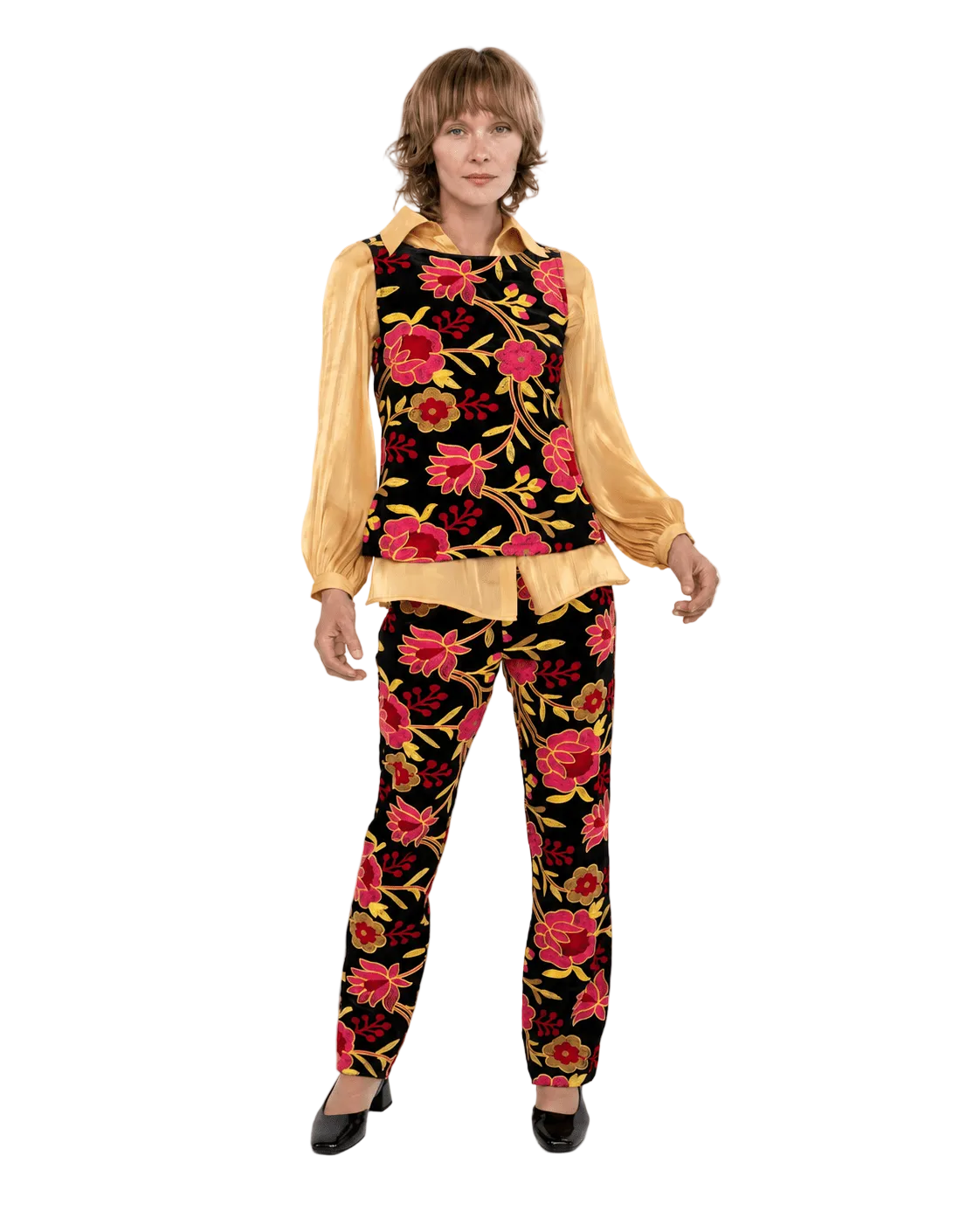 Audrey Pant Embroidered Velvet Pink