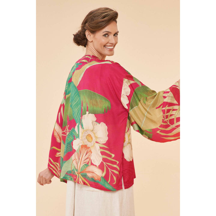 Delicate Tropical Kimono Jacket - Dark Rose