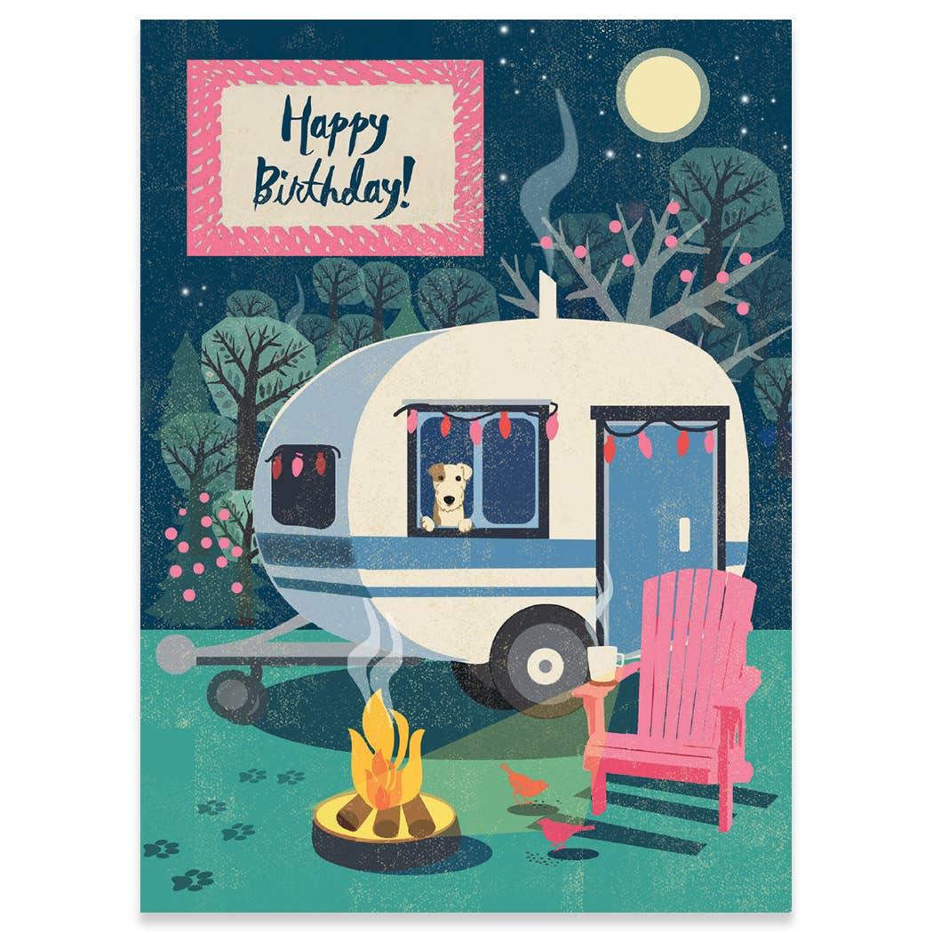 Pink Caravan Birthday Card