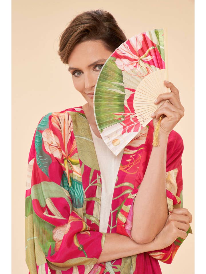Delicate Tropical Kimono Gown - Dark Rose