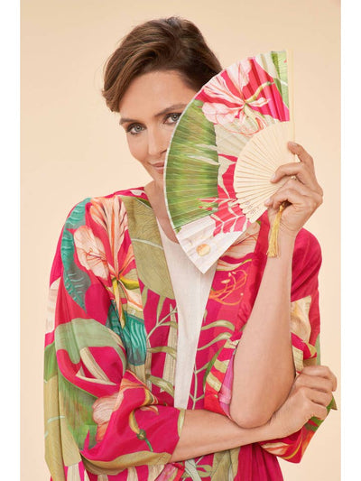 Delicate Tropical Kimono Gown - Dark Rose