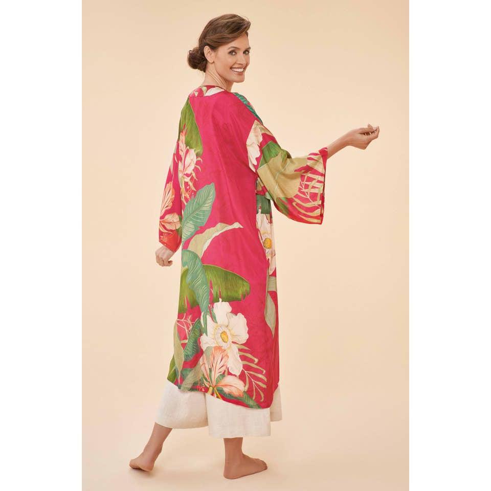 Delicate Tropical Kimono Gown - Dark Rose