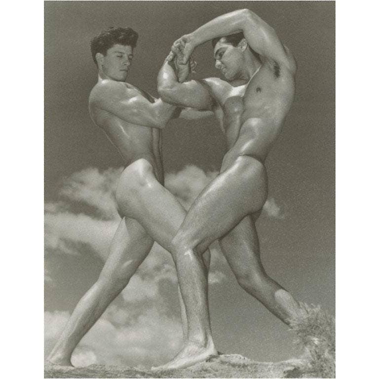 Two Naked Muscle Men Wrestling Note Card