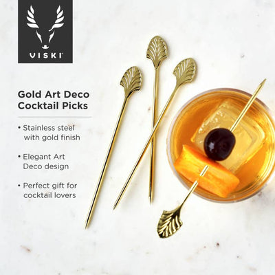 Art Deco Reusable Gold-Plated Cocktail Picks - Set Of 4