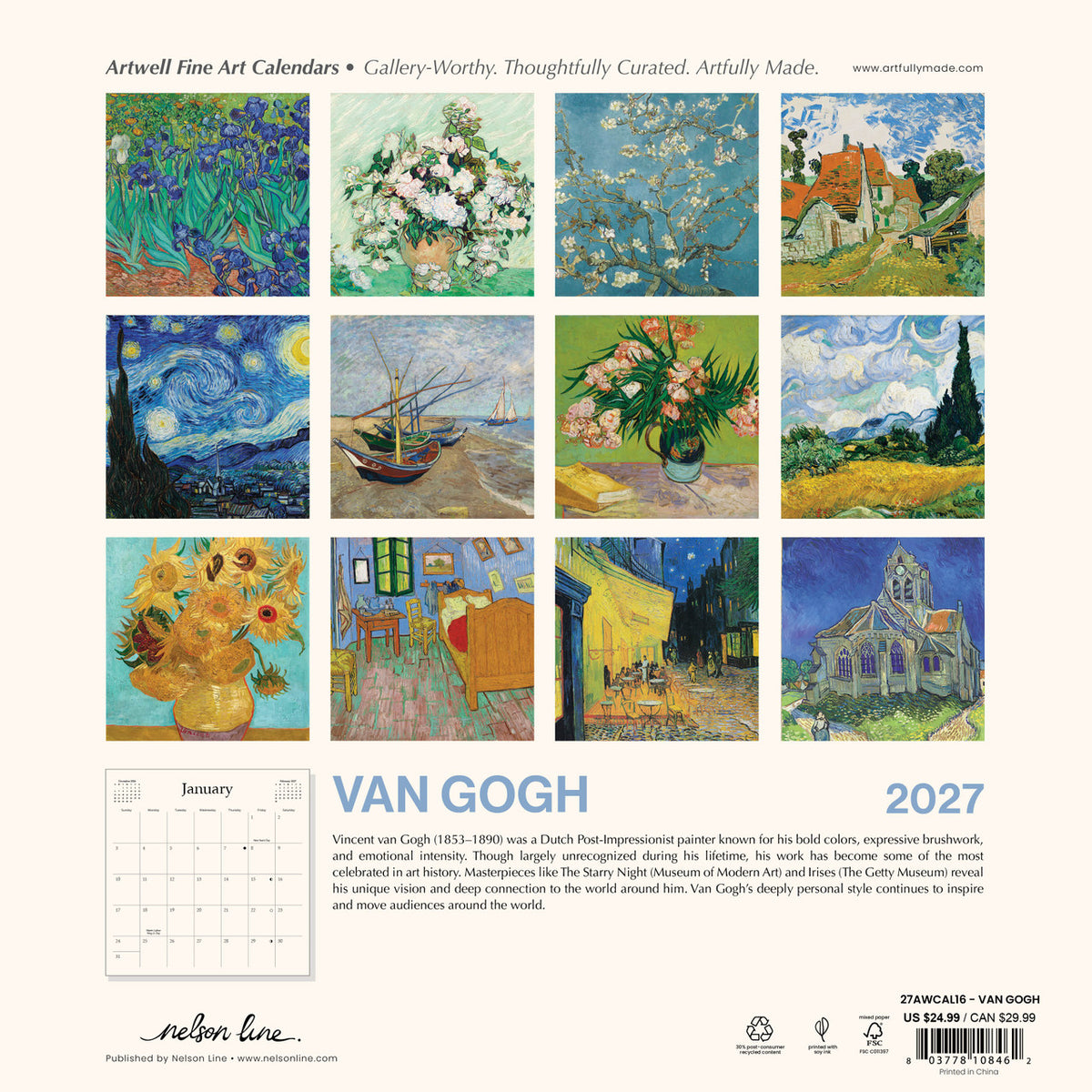 2027 Van Gogh 12 x 12 Calendar - Just Fabulous Palm Springs
