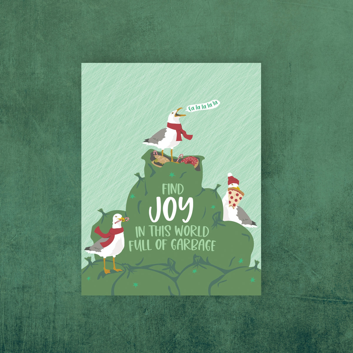 Find Joy In Garbage Seagulls Holiday Card