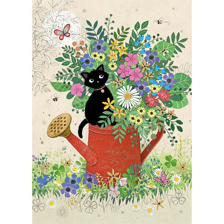 Flower Can Kitty Blank Greeting Card