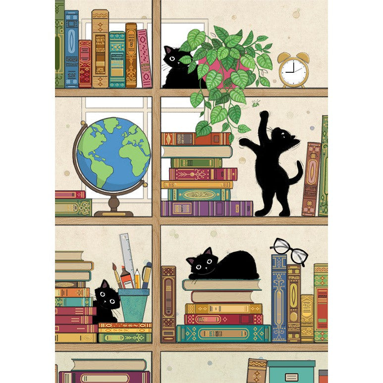 Bookcase Kitties Blank Greeting Card