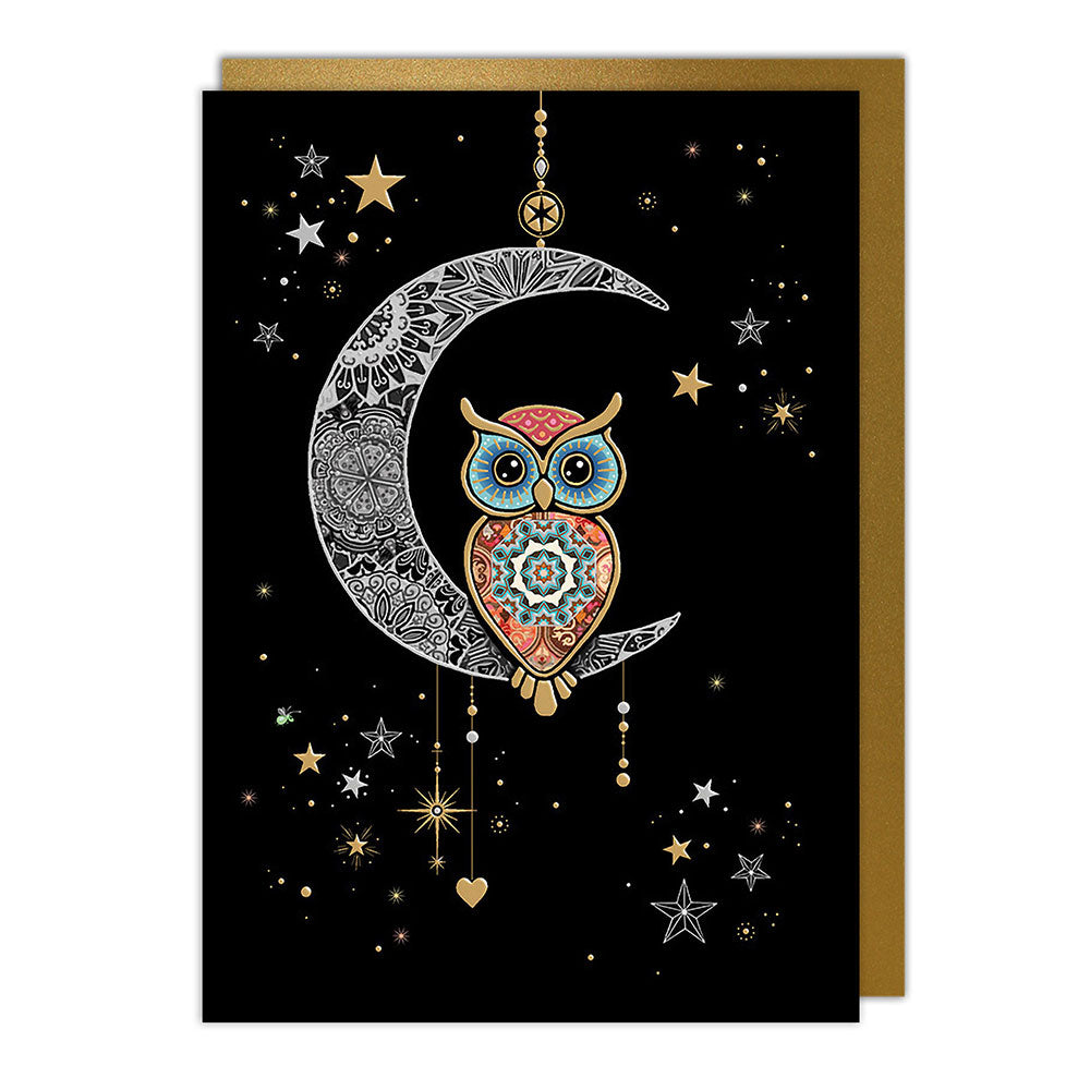 Moon Owl Blank Greeting Card