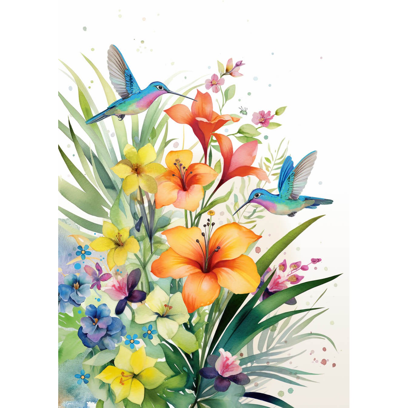 Hummingbirds And Lilies Blank Greeting Card