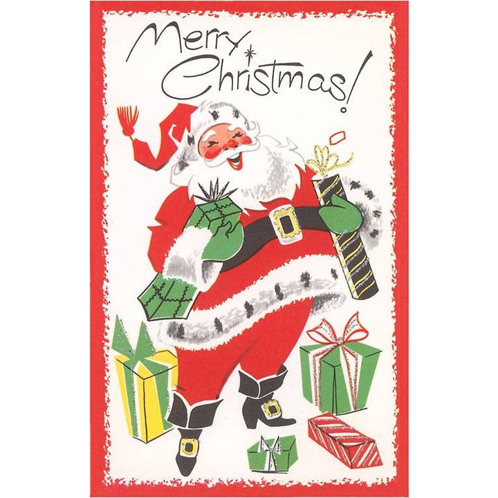 Jolly Santa Claus With Gifts Holiday Greeting Card