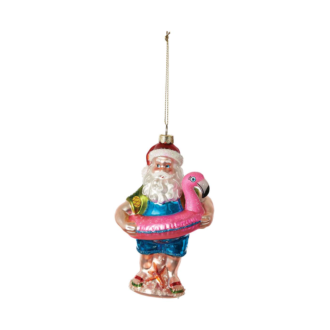Beach Bum Santa Ornament - With Pink Flamingo Pool Float
