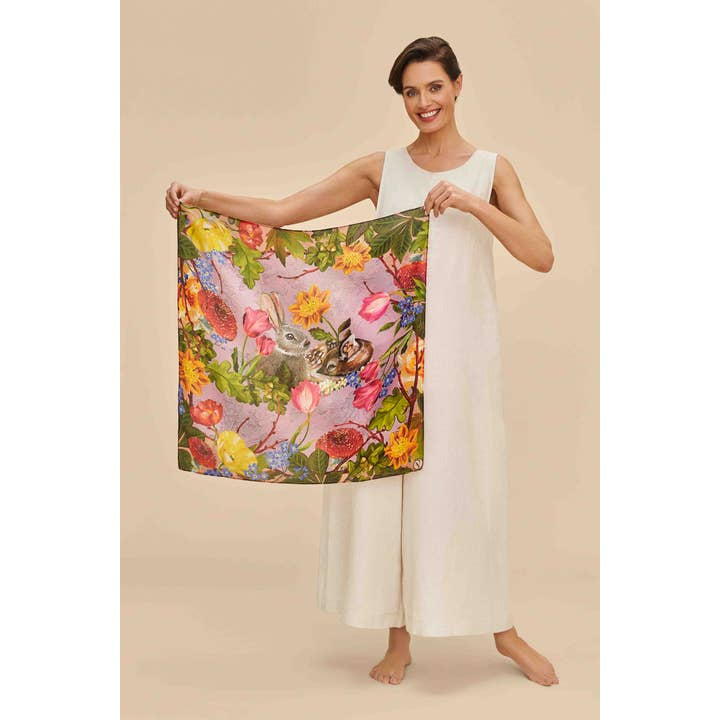Whimsical Woodland Silk Scarf - Lilac