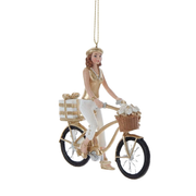 Golden Elegance Modern Girl On Bike Ornament - Flowers